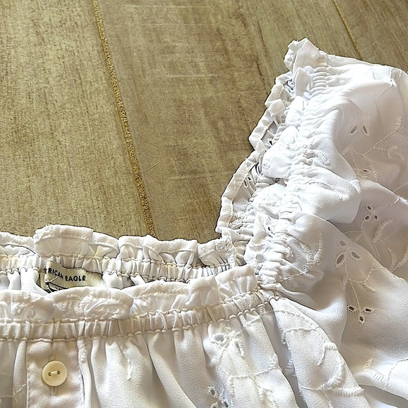 NWOT American Eagle Baloon Sleeve Lined Embroidered Babydoll Top - Picture 4 of 9